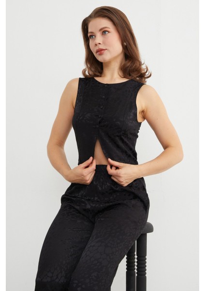Leopar Desenli Saten Yelek Pantolon Takım modelleri