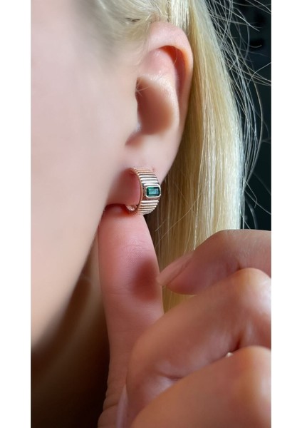 Rose Kaplama Zümrüt Renk Baget Taşlı Halka Küpe 925 Ayar Gümüş Tek Adet fırsatları