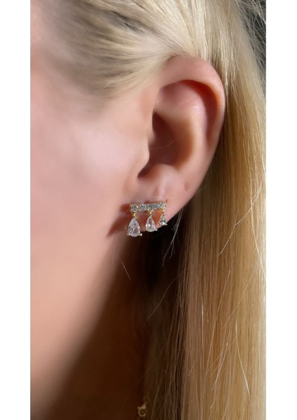 Altın Kaplama 3'lü Damla Model Minimal Küpe 925 Ayar Gümüş Tek Adet fiyatları