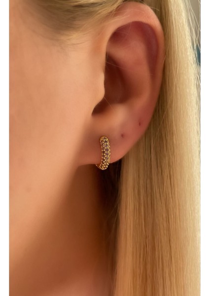 Mini Mor Taşlı Halka Küpe 925 Ayar Gümüş Tek Adet