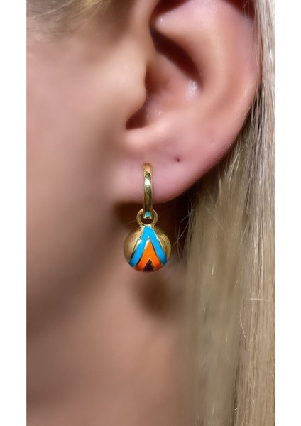 Renkli Mineli Yuvarlak Halka Altın Kaplama Küpe 925 Ayar Gümüş Tek Adet (Turkuaz, Turuncu, Eflatun) fiyatları