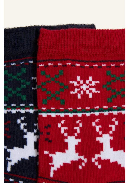 Kız Çocuk Yılbaşı Temalı 2'li Pamuklu Uzun Çorap G3870A8NS modelleri