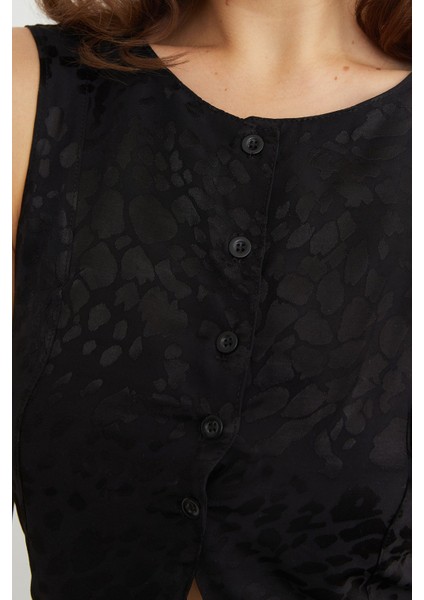 Leopar Desenli Saten Yelek Pantolon Takım