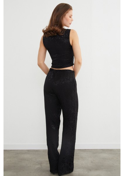 Leopar Desenli Saten Yelek Pantolon Takım