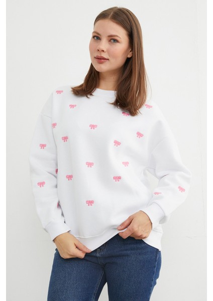 3 Iplik Fiyonk Nakışlı Oversize Sweatshirt