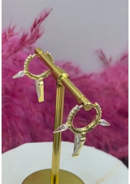 3 Lü Zirkon Taşlı Halka Küpe