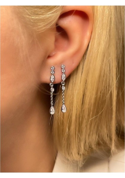 Kuş Gözlü Damla Zincirli Küpe