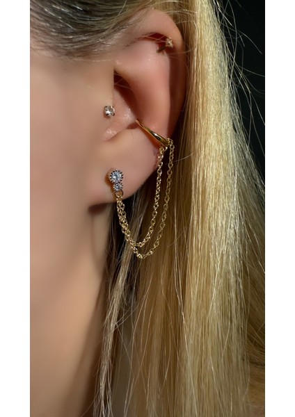 Ithal Kuşgözü Taşlı Kıkırdak Küpe