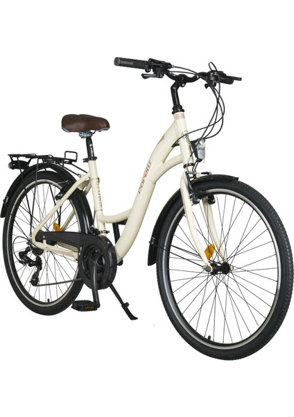Glowie 26 Jant 21 Vites Şehir Bisikleti – Alüminyum Kadro – V Fren Krem Renk