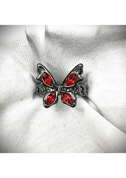 Kırmızı Taşlı Kelebek Yüzük