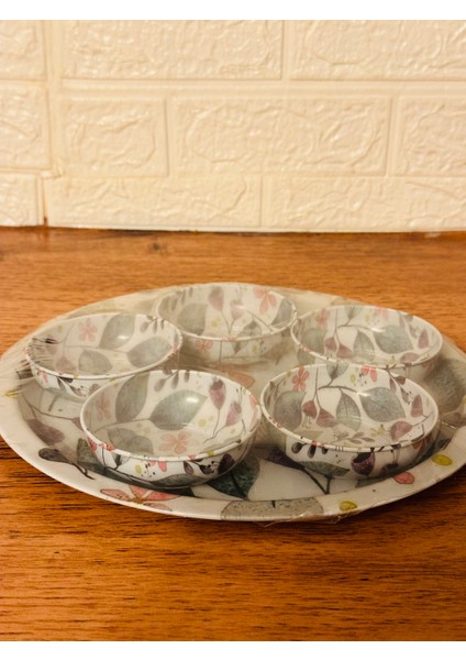 Yeşil Yapraklı Tepsi ve 5li Çerezlik modelleri