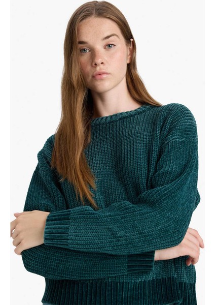 Regular Fit Bisiklet Yaka Şönil Kazak C6227AX25CW modelleri