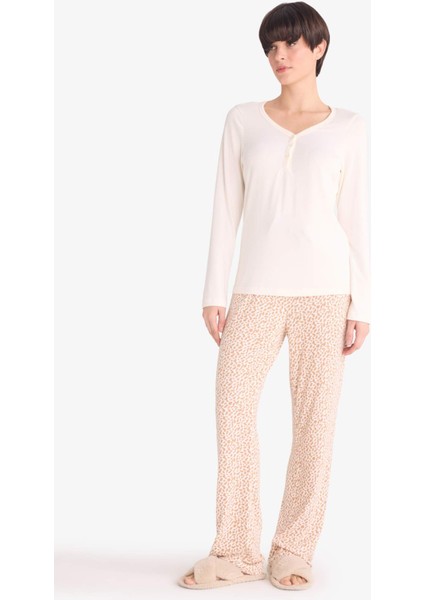 Pijama Takımı Regular Fit Uzun Kollu Üst Desenli Uzun Alt-Fall in Love G1190AX25AU