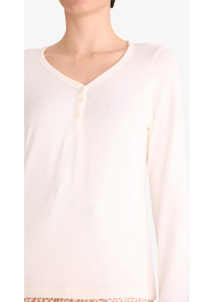 Pijama Takımı Regular Fit Uzun Kollu Üst Desenli Uzun Alt-Fall in Love G1190AX25AU fırsatları