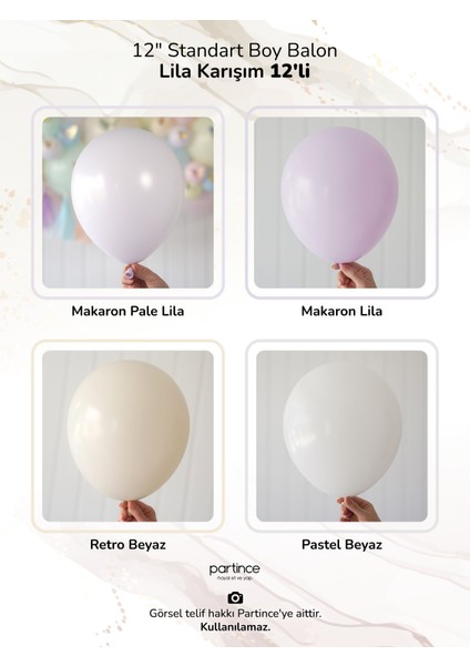 12 Adet Standart Boy 12'' Lila Karışım Balon modelleri