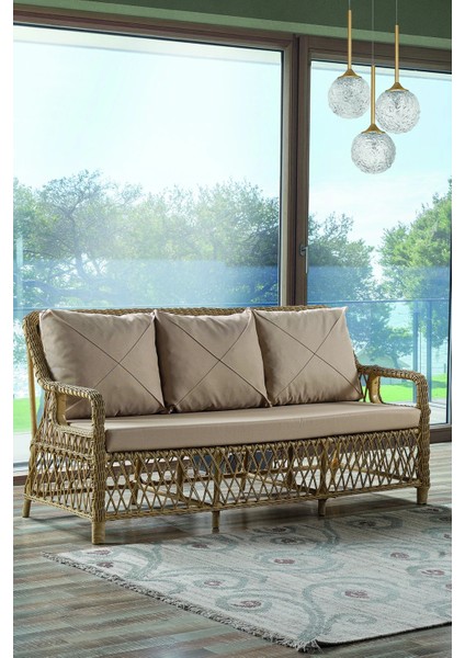 Rattan Edra Bahçe Mobilyası 3+1+1+Camlı Masa Gri- Kemik- Cappucino - B&n Garden fırsatları
