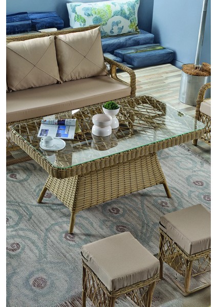 Rattan Edra Bahçe Mobilyası 3+1+1+Camlı Masa Gri- Kemik- Cappucino - B&n Garden indirimleri