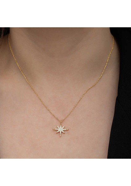 Gümüş Gold Kutup Yıldızı Kadın Kolye modelleri