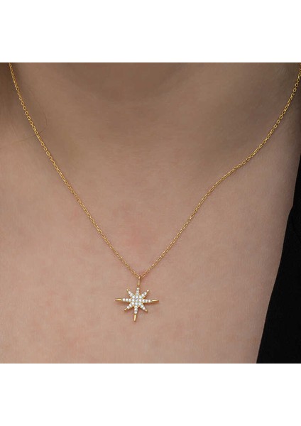 Gümüş Gold Kutup Yıldızı Kadın Kolye