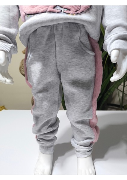 Kız Çocuk Peluş Detaylı Kabartmalı Kalın Takım Cepli %100 Pamuk