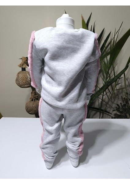 Kız Çocuk Peluş Detaylı Kabartmalı Kalın Takım Cepli %100 Pamuk