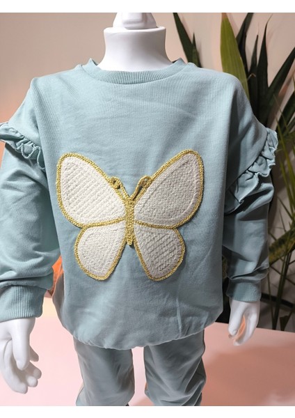 Kız Çocuk Alt Üst Takım Kolu Fırfırlı El Nakışı Kabartma Çiçek %100 Pamuk fırsatları