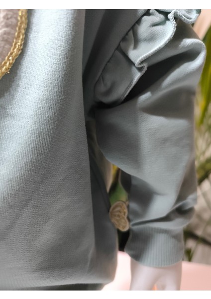 Kız Çocuk Alt Üst Takım Kolu Fırfırlı El Nakışı Kabartma Çiçek %100 Pamuk