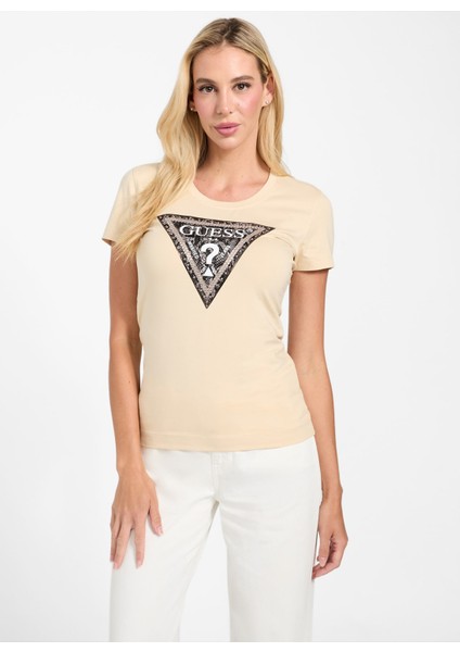 Yarım Balıkçı Yaka Baskılı Krem Kadın T-Shirt Pytho Kadın Slim Fit T-Shirt fiyatları