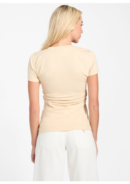 Yarım Balıkçı Yaka Baskılı Krem Kadın T-Shirt Pytho Kadın Slim Fit T-Shirt fırsatları