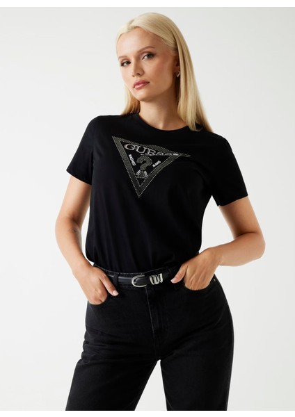 Yuvarlak Yaka Baskılı Siyah Kadın T-Shirt Krystal Kadın Regular Fit T-Shirt fiyatları