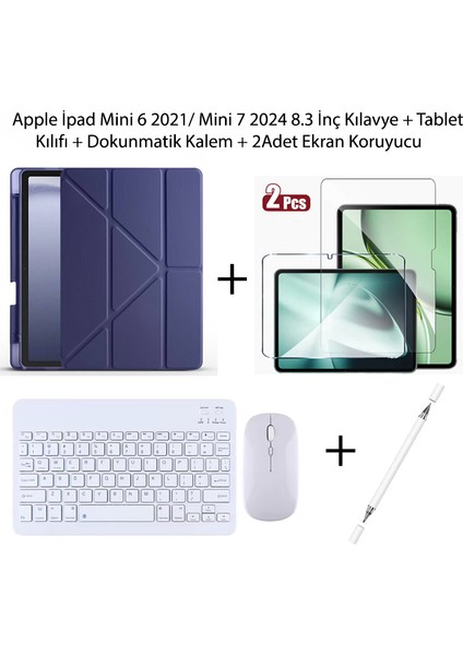 Yesnıce Apple Ipad Mini 6 / 7. Nesil Uyumlu Standlı Kılıf ve Dokunmatik Kalem ve Klavye ve Mouse