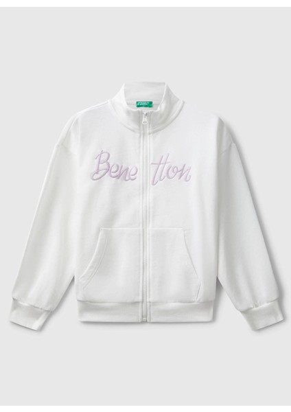 Nakışlı Kız Çocuk Ekru Sweatshırt 3J68C505D