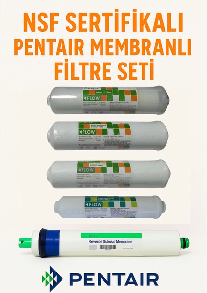 Purefer Su Arıtma Filtresi 5'li Pentair Membranlı Usa Filtre Seti