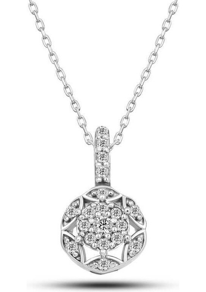 Gümüş Beyaz Zirkon Taşlı Çiçek Kadın Kolye