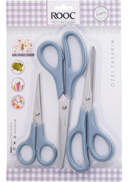 Premium Serisi Ergonomik Saplı Çelik Gıdaya Temasa Uygun 3'lü Set Mutfak, Mavi