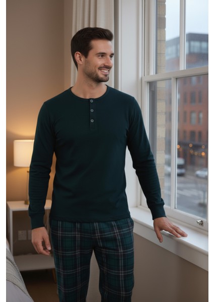 Luxury Thermal Erkek Pijama Takımı 9747 Yeşil modelleri