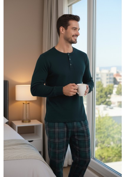 Luxury Thermal Erkek Pijama Takımı 9747 Yeşil fırsatları