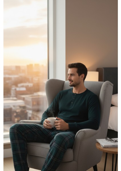 Luxury Thermal Erkek Pijama Takımı 9747 Yeşil indirimleri