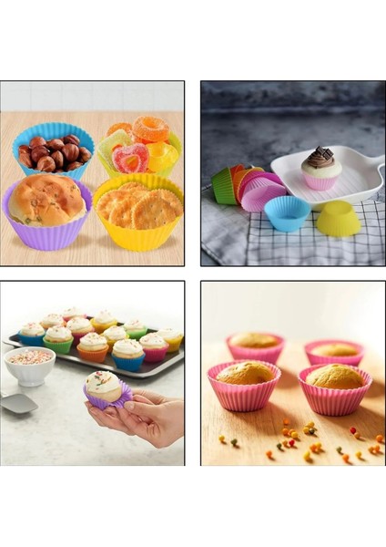 6'lı Yıkanabilir Tekrar Kullanılabilir Silikon Muffin Mini Kek Cupcake Pişirme Kalıbı
