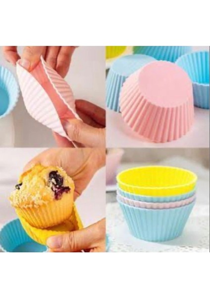 6'lı Yıkanabilir Tekrar Kullanılabilir Silikon Muffin Mini Kek Cupcake Pişirme Kalıbı modelleri
