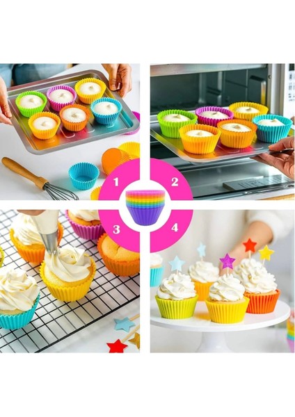 6'lı Yıkanabilir Tekrar Kullanılabilir Silikon Muffin Mini Kek Cupcake Pişirme Kalıbı indirimleri