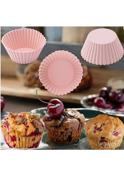 6'lı Yıkanabilir Tekrar Kullanılabilir Silikon Muffin Mini Kek Cupcake Pişirme Kalıbı