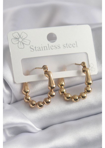 316L Çelik Gold Renk Topçuk Halka Model Kadın Küpe - TJ-BKP8301