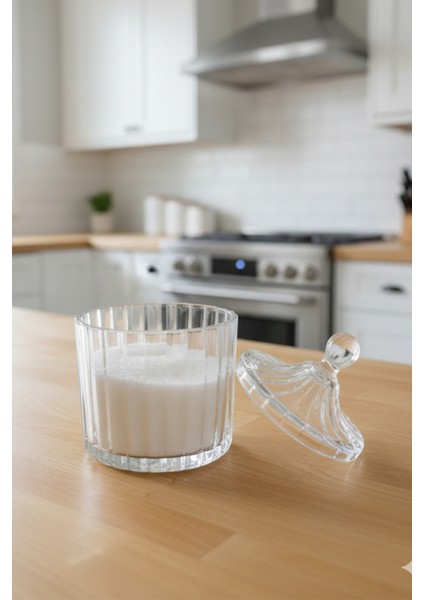 Eliston Kapaklı Cam Şekerlik ve Kavanoz – Çizgili Şeffaf Cam Tasarım 500 ml fiyatları