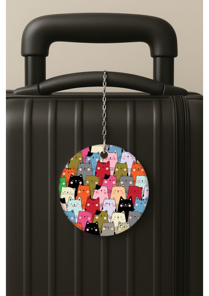 Kanka Kediler Desenli Uv Baskılı Pleksi Bavul Etiketi Seyahat Tatil Valiz Etiketi