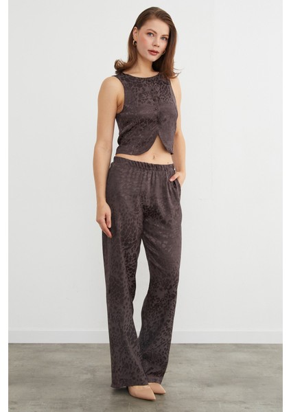 Leopar Desenli Saten Yelek Pantolon Takım modelleri