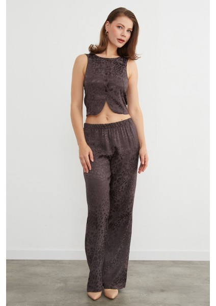 Leopar Desenli Saten Yelek Pantolon Takım indirimleri