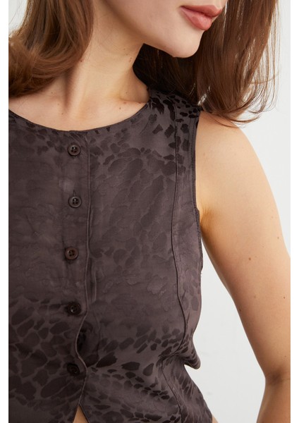 Leopar Desenli Saten Yelek Pantolon Takım