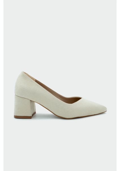 Fiona Bej Süet Kalın Topuklu Ayakkabı