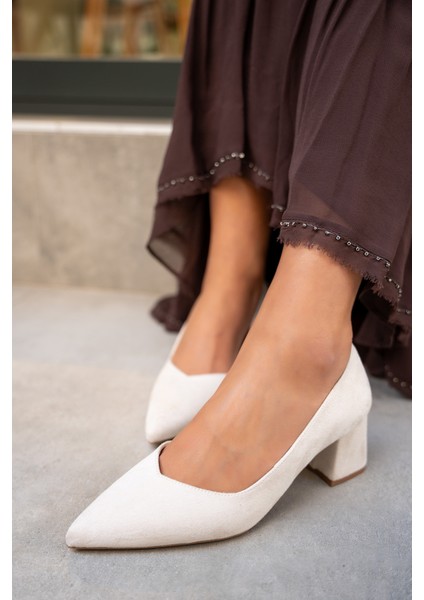 Fiona Bej Süet Kalın Topuklu Ayakkabı fiyatları